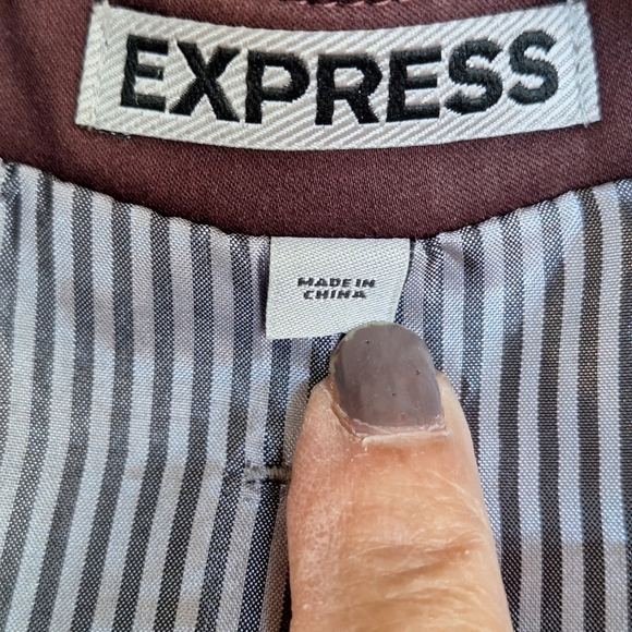 Express 2 Piece Pants Suit Slim Fit Pants Sz33/30 Jacket Sz14? Maroon 2 Buttons - Picture 4 of 12